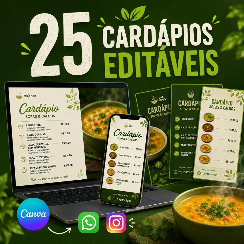 25 Cardápios Editáveis no Canva